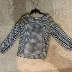 Kori America gingham embroidered top